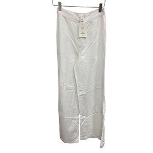 H&M White Linen Blend Wide Leg Pants Flowy